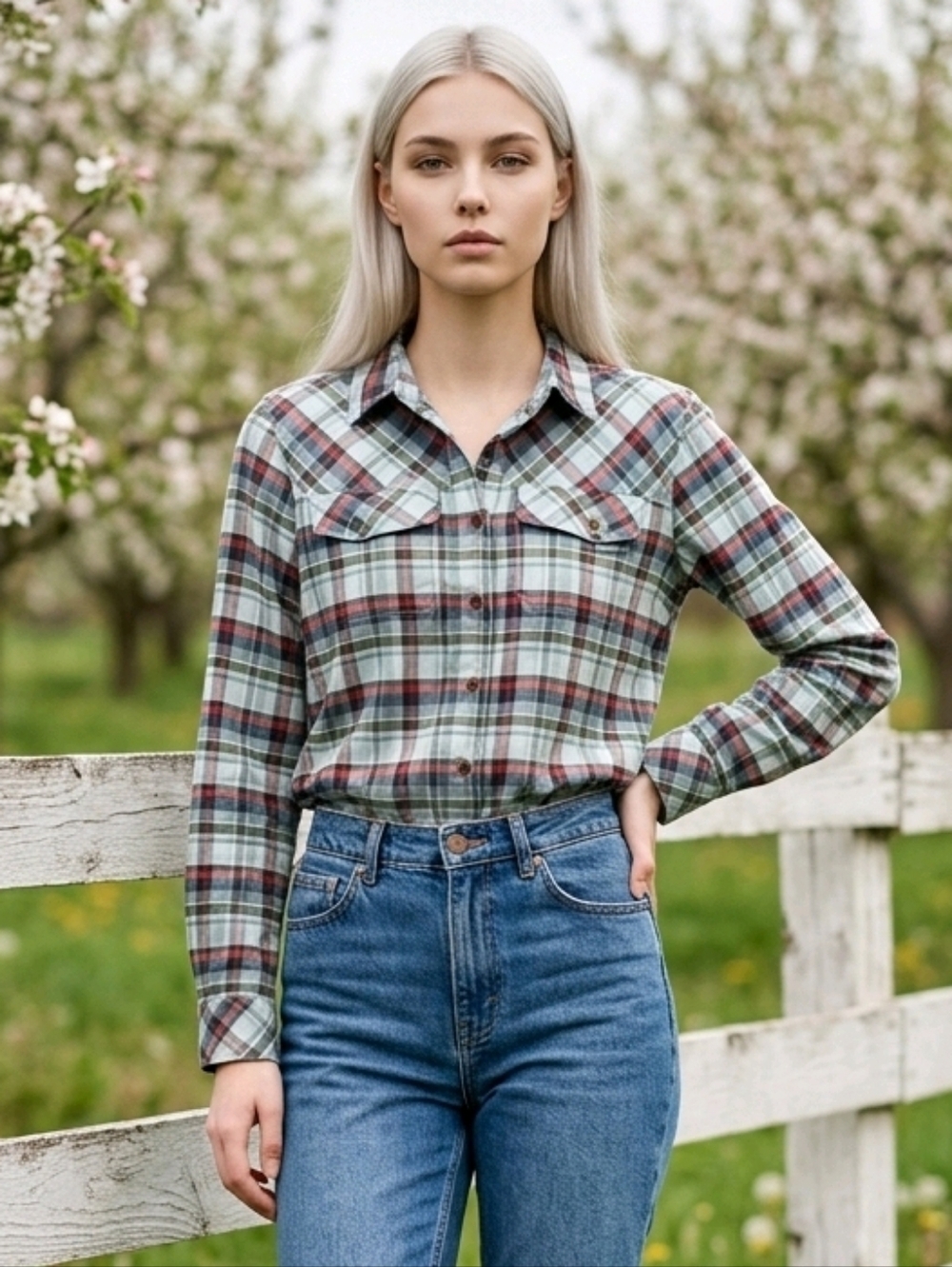 NWT Womens L.L. Bean Plaid Cabin Street Flannel Shirt ~XS